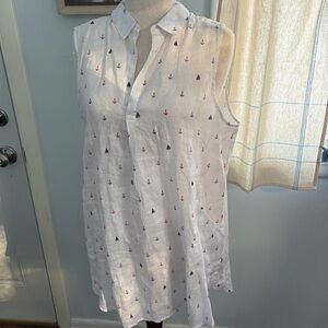 Linen Sailboat Nautical Coastal Beach Cover Tunic Dress